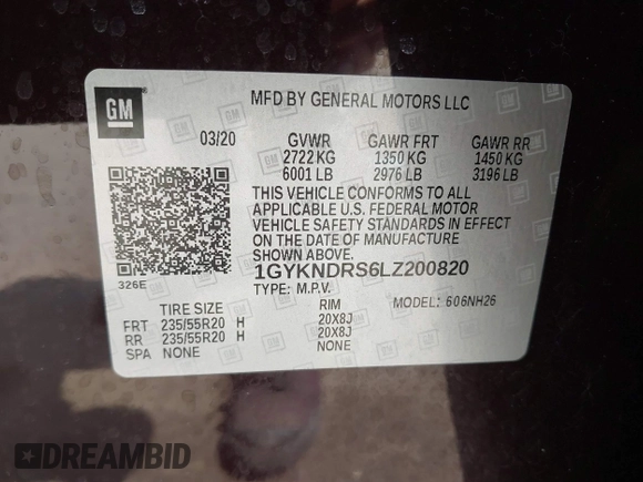 2020 Cadillac XT5 Premium Luxury AWD with VIN 1GYKNDRS6LZ200820, listed as a IAAI auction lot 42392960 with 17,957 mi miles and . Bid and sale history available at DreamBid. Image 9.