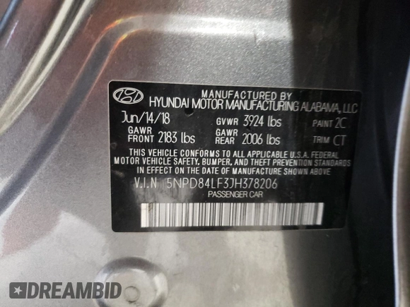 2018 Hyundai Elantra SEL z VIN 5NPD84LF3JH378206, wystawiony jako Copart lot #56584195 z przebiegiem 67 827 mil mil oraz Szkoda całkowita • Salvage title. Historia ofert i sprzedaży dostępna na DreamBid. Obrazek 12.