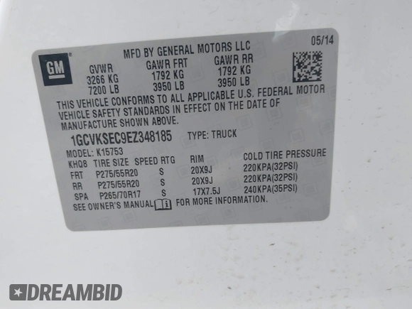 2014 Chevrolet Silverado 1500 LTZ with VIN 1GCVKSEC9EZ348185, listed as a IAAI auction lot 41553379 with 178,097 mi miles and . Bid and sale history available at DreamBid. Image 9.