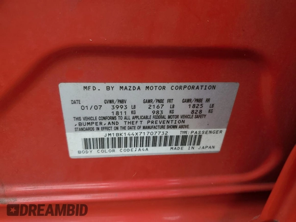 2007 Mazda 3 S Sport with VIN JM1BK144X71707732, listed as a Copart auction lot 68311174 with Not Provided miles and Salvage Title. Bid and sale history available at DreamBid. Image 12.