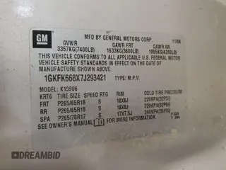 2007 GMC Yukon XL with VIN 1GKFK668X7J293421, listed as a Copart auction lot 59281025 with 279,431 mi miles and Clean title. Bid and sale history available at DreamBid. Image 13.