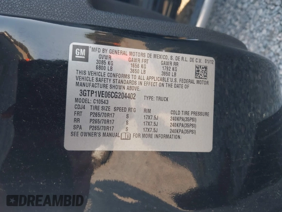 2012 GMC Sierra 1500 SLE with VIN 3GTP1VE06CG204402, listed as a IAAI auction lot 42583501 with 182,297 mi miles and . Bid and sale history available at DreamBid. Image 9.