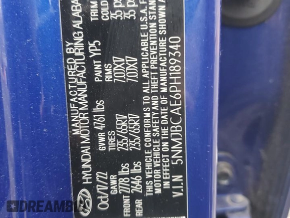 2023 Hyundai Tucson SEL z VIN 5NMJBCAE6PH189340, wystawiony jako Copart lot #51904055 z przebiegiem 50 079 mil mil oraz Szkoda całkowita • Salvage title. Historia ofert i sprzedaży dostępna na DreamBid. Obrazek 13.