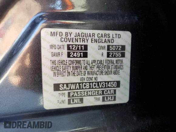 2012 Jaguar XJ with VIN SAJWA1CB1CLV31450, listed as a Copart auction lot 46883875 with 150,268 mi miles and Salvage Title. Bid and sale history available at DreamBid. Image 12.