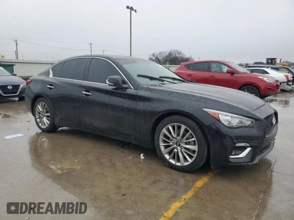 2021 Infiniti Q50 Luxe with VIN JN1EV7BP5MM706988, listed as a Copart auction lot 43010855 with 80,701 mi miles and Salvage title. Bid and sale history available at DreamBid. Image 4.