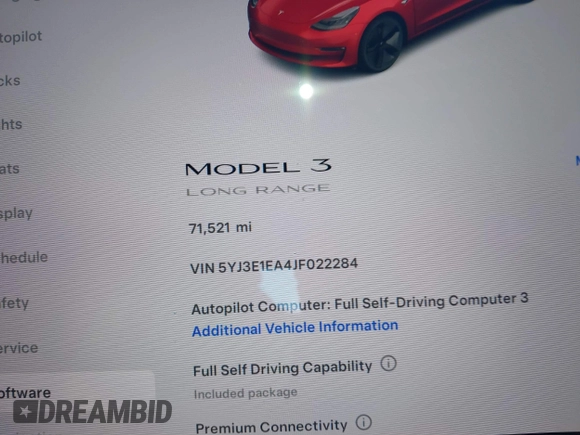 2018 Tesla Model 3 Long Range Battery z VIN 5YJ3E1EA4JF022284, wystawiony jako IAAI lot #41422203 z przebiegiem 71 521 mil mil oraz . Historia ofert i sprzedaży dostępna na DreamBid. Obrazek 7.