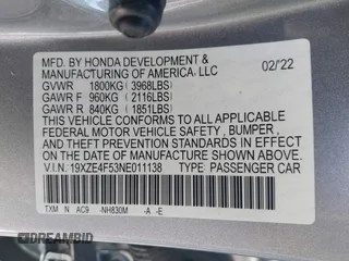 2022 Honda Insight EX z VIN 19XZE4F53NE011138, wystawiony jako IAAI lot #41790607 z przebiegiem 42 446 mil mil oraz . Historia ofert i sprzedaży dostępna na DreamBid. Obrazek 9.