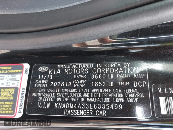 2014 Kia Rio LX with VIN KNADM4A33E6335499, listed as a IAAI auction lot 42123085 with 148,146 mi miles and . Bid and sale history available at DreamBid. Image 9.