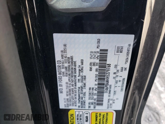 2017 Ford Mustang V6 with VIN 1FA6P8AM4H5279768, listed as a Copart auction lot 44333705 with 53,255 mi miles and Salvage Title. Bid and sale history available at carsss.com. Image 14.