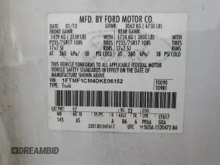 2013 Ford F-150 XL with VIN 1FTMF1CM4DKE06152, listed as a Copart auction lot 50077075 with 289,039 mi miles and Salvage Title. Bid and sale history available at carsss.com. Image 12.