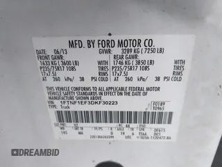 2013 Ford F-150 XL with VIN 1FTNF1EF3DKF30223, listed as a IAAI auction lot 41905682 with 167,119 mi miles. Bid and sale history available at carsss.com. Image 9.