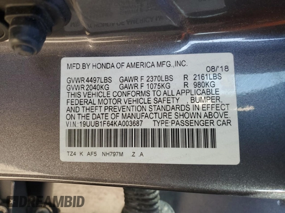 2019 Acura TLX w/A-Spec Pkg with VIN 19UUB1F64KA003687, listed as a Copart auction lot 42304375 with 78,420 mi miles and Salvage Title. Bid and sale history available at carsss.com. Image 14.