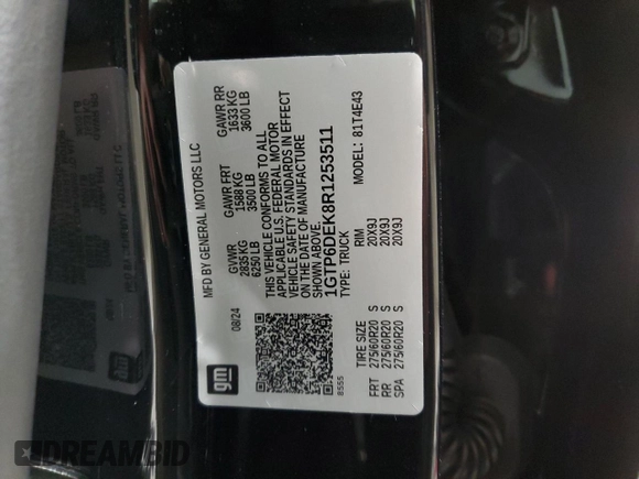 2024 GMC Canyon 4WD AT4 z VIN 1GTP6DEK8R1253511, wystawiony jako Copart lot #56475835 z przebiegiem 1912 mil mil oraz Szkody całkowita. Historia ofert i sprzedaży dostępna na DreamBid. Obrazek 13.