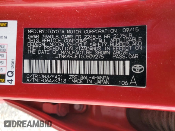 2016 Scion iM with VIN JTNKARJE1GJ509275, listed as a Copart auction lot 44257765 with 162,968 mi miles and Salvage Title. Bid and sale history available at carsss.com. Image 15.