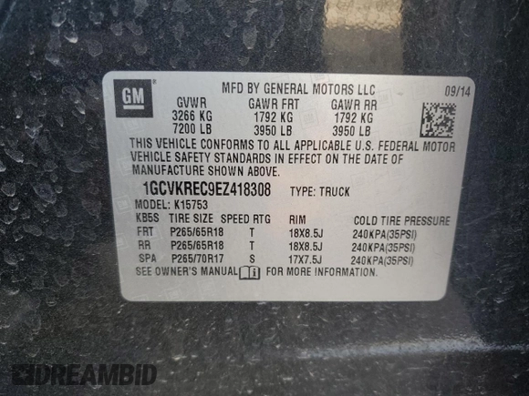 2014 Chevrolet Silverado 1500 LT with VIN 1GCVKREC9EZ418308, listed as a Copart auction lot 50365965 with 135,960 mi miles and Salvage Title. Bid and sale history available at DreamBid. Image 13.
