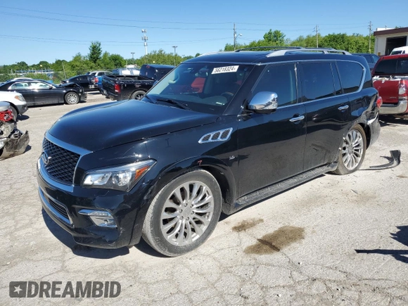 2015 Infiniti QX80 with VIN JN8AZ2NE9F9084032, listed as a Copart auction lot 56218324 with 146,152 mi miles and Salvage Title. Bid and sale history available at carsss.com. Image 1.