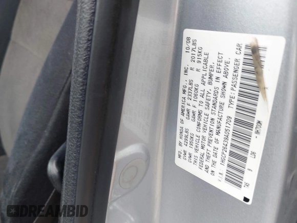 2009 Honda Accord LX-P z VIN 1HGCP26439A051709, wystawiony jako IAAI lot #42245882 z przebiegiem 142 264 mil mil oraz . Historia ofert i sprzedaży dostępna na DreamBid. Obrazek 9.