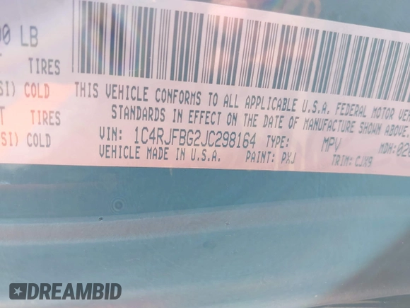 2018 Jeep Grand Cherokee Limited with VIN 1C4RJFBG2JC298164, listed as a IAAI auction lot 41843502 with 67,482 mi miles and . Bid and sale history available at DreamBid. Image 9.
