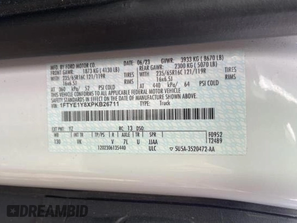 2023 Ford Transit Cargo with VIN 1FTYE1Y8XPKB26711, listed as a Copart auction lot 87334874 with 31,745 mi miles and Salvage Title. Bid and sale history available at DreamBid. Image 10.