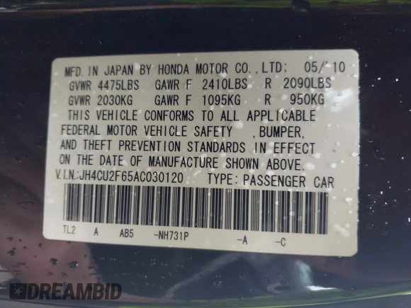 2010 Acura TSX с VIN JH4CU2F65AC030120, выставлен на аукционе IAAI как лот 42539969 с пробегом 155 144 миль миль и . История ставок и продаж доступна на DreamBid. Изображение 9.