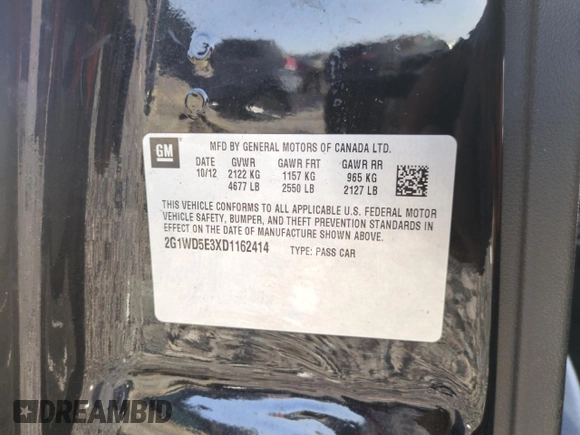 2013 Chevrolet Impala Police z VIN 2G1WD5E3XD1162414, wystawiony jako Copart lot #53910565 z przebiegiem 146 081 mil mil oraz Szkoda całkowita • Salvage title. Historia ofert i sprzedaży dostępna na DreamBid. Obrazek 13.