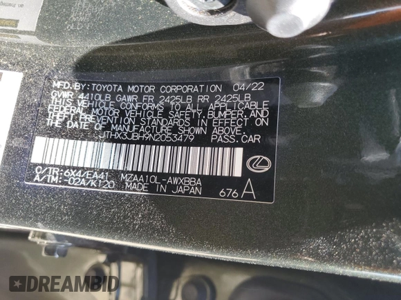 2022 Lexus UX with VIN JTHX3JBH9N2053479, listed as a Copart auction lot 70495194 with 36,481 mi miles and Salvage Title. Bid and sale history available at carsss.com. Image 14.