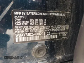 2013 BMW 7 Series 750i xDrive with VIN WBAYB6C54DD224102, listed as a Copart auction lot 60791495 with 126,218 mi miles and Clean title. Bid and sale history available at DreamBid. Image 12.