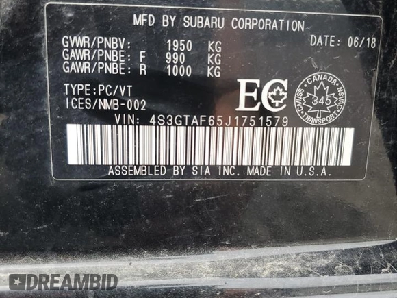 2018 Subaru Impreza with VIN 4S3GTAF65J1751579, listed as a Copart auction lot 61690535 with 77,316 mi miles and Salvage title. Bid and sale history available at DreamBid. Image 13.