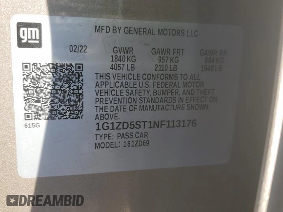 2022 Chevrolet Malibu LT with VIN 1G1ZD5ST1NF113176, listed as a Copart auction lot 41602735 with 62,509 mi miles and Salvage Title. Bid and sale history available at DreamBid. Image 14.