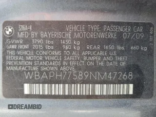 2009 BMW 3 Series 328i z VIN WBAPH77589NM47268, wystawiony jako Copart lot #57877405 z przebiegiem 157 930 mil mil oraz Szkoda całkowita • Salvage title. Historia ofert i sprzedaży dostępna na DreamBid. Obrazek 12.