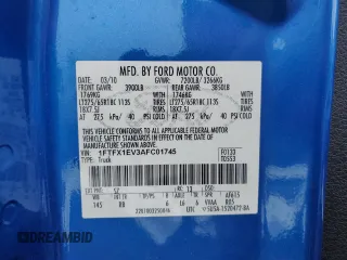 2010 Ford F-150 XL with VIN 1FTFX1EV3AFC01745, listed as a Copart auction lot 55466205 with 125,836 mi miles and Clean Title. Bid and sale history available at carsss.com. Image 12.