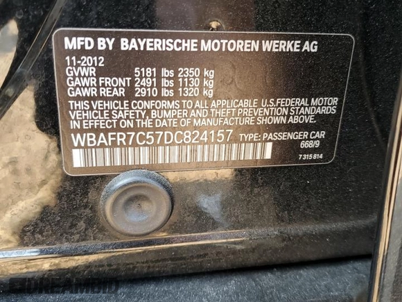 2013 BMW 5 Series 535i with VIN WBAFR7C57DC824157, listed as a Copart auction lot 71745004 with 149,019 mi miles and Salvage Title. Bid and sale history available at DreamBid. Image 12.