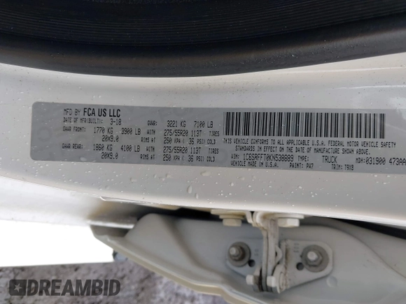 2019 Ram 1500 Big Horn с VIN 1C6SRFFT0KN538889, выставлен на аукционе IAAI как лот 42002519 с пробегом 71 432 миль миль и . История ставок и продаж доступна на DreamBid. Изображение 9.