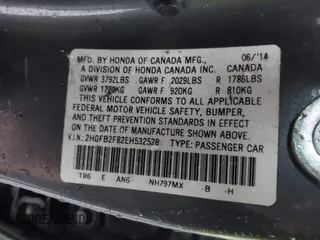 2014 Honda Civic Sedan EX with VIN 2HGFB2F82EH532528, listed as a IAAI auction lot 41129996 with 80,840 mi miles. Bid and sale history available at carsss.com. Image 9.