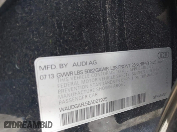 2014 Audi S4 Premium Plus with VIN WAUDGAFL5EA021929, listed as a IAAI auction lot 41974104 with 87,832 mi miles. Bid and sale history available at carsss.com. Image 9.
