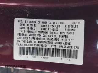 2016 Honda Accord Sedan LX with VIN 1HGCR2F33GA030504, listed as a IAAI auction lot 41954467 with 103,444 mi miles. Bid and sale history available at carsss.com. Image 9.