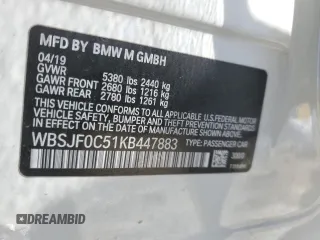 2019 BMW M5 Competition with VIN WBSJF0C51KB447883, listed as a Copart auction lot 42544553 with 14,000 mi miles. Bid and sale history available at carsss.com. Image 12.
