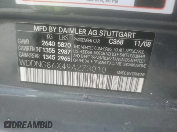 2009 Mercedes-Benz S 550 with VIN WDDNG86X49A273010, listed as a Copart auction lot 55016455 with 127,046 mi miles and Clean Title. Bid and sale history available at DreamBid. Image 12.