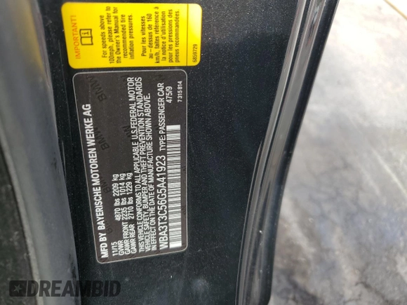 2016 BMW 4 Series 435i with VIN WBA3T3C56G5A41923, listed as a Copart auction lot 52564105 with 40,464 mi miles and Non repairable. Bid and sale history available at DreamBid. Image 12.