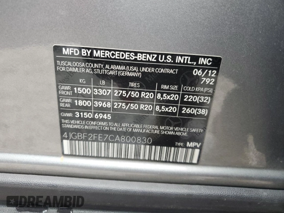 2012 Mercedes-Benz GL-Class GL 350 BlueTEC with VIN 4JGBF2FE7CA800830, listed as a Copart auction lot 48307384 with 92,173 mi miles and Salvage Title. Bid and sale history available at carsss.com. Image 13.