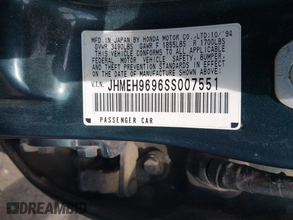 1995 Honda Civic с VIN JHMEH9696SS007551, выставлен на аукционе IAAI как лот 42476617 с пробегом 193 419 миль миль и . История ставок и продаж доступна на DreamBid. Изображение 9.