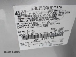 2010 Lincoln MKT EcoBoost with VIN 2LMHJ5AT0ABJ22556, listed as a IAAI auction lot 42189740 with 136,906 mi miles and . Bid and sale history available at DreamBid. Image 9.