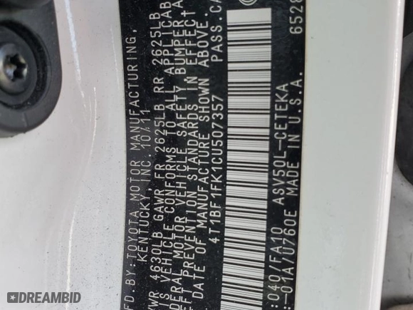 2012 Toyota Camry L with VIN 4T1BF1FK1CU507357, listed as a Copart auction lot 52302955 with 163,041 mi miles and Salvage Title. Bid and sale history available at carsss.com. Image 14.