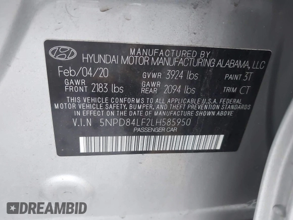 2020 Hyundai Elantra SEL z VIN 5NPD84LF2LH585950, wystawiony jako IAAI lot #41928442 z przebiegiem 48 947 mil mil oraz . Historia ofert i sprzedaży dostępna na DreamBid. Obrazek 9.