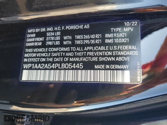 2023 Porsche Macan with VIN WP1AA2A54PLB05445, listed as a Copart auction lot 60559075 with 23,288 mi miles and Salvage title. Bid and sale history available at DreamBid. Image 14.