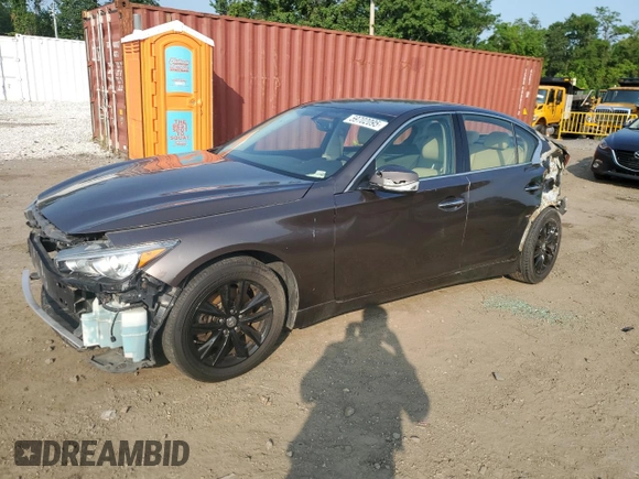 2014 Infiniti Q50 Premium with VIN JN1BV7ARXEM680167, listed as a Copart auction lot 59702095 with 108,196 mi miles and Salvage title. Bid and sale history available at DreamBid. Image 1.