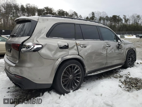 2021 Mercedes-Benz GLS with VIN 4JGFF8KE4MA367320, listed as a Copart auction lot 89048485 with 57,920 mi miles and Salvage Title. Bid and sale history available at carsss.com. Image 3.