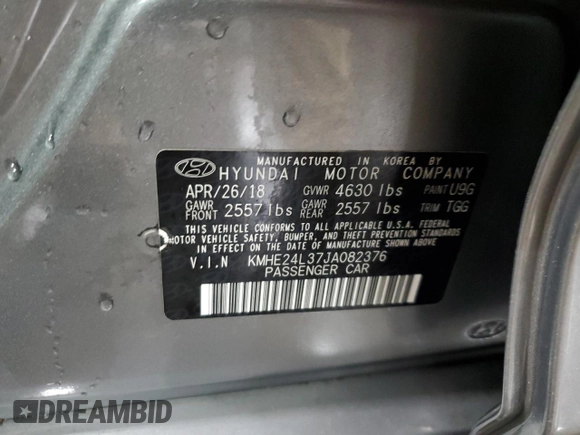 2018 Hyundai Sonata Hybrid SE with VIN KMHE24L37JA082376, listed as a Copart auction lot 76261834 with 97,486 mi miles and Salvage Title. Bid and sale history available at carsss.com. Image 13.