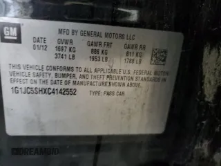 2012 Chevrolet Sonic LT z VIN 1G1JC5SHXC4142552, wystawiony jako Copart lot #44557255 z przebiegiem 135 871 mil mil oraz Szkoda całkowita • Salvage title. Historia ofert i sprzedaży dostępna na DreamBid. Obrazek 12.