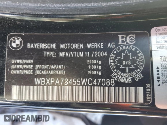 2005 BMW X3 2.5i with VIN WBXPA73455WC47088, listed as a Copart auction lot 42488935 with 219,499 mi miles and Clean Title. Bid and sale history available at carsss.com. Image 13.